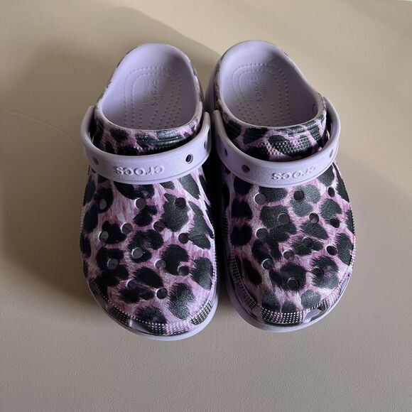 Kids Crocs Classic Animal Cutie Girls Purple Leopard Platform Clog Size J5 - Picture 1 of 16